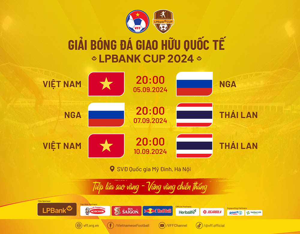 Lịch thi đấu giải giao hữu quốc tế LPBank Cup 2024. Ảnh: VFF